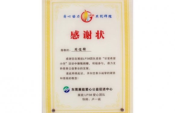 展能爱心感谢奖